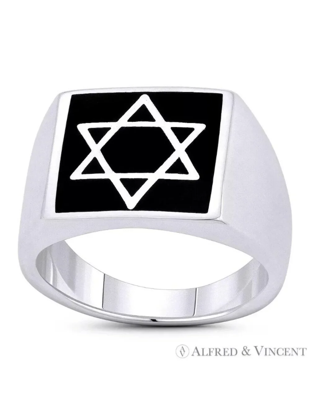 Star of David Jewish Emblem Religious Men's Ring in .925 Sterling Silver Size 12